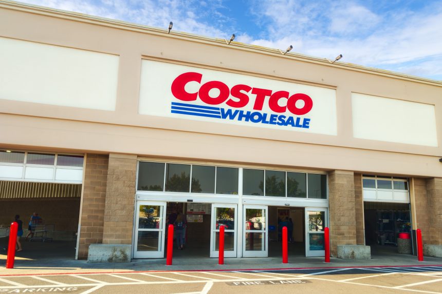 Spokane, Washington - July 29 2025: The main entrance to a COSTCO Wholesale store, an American corporation which operates a chain of membership-only big-box warehouse club retail stores in the USA.