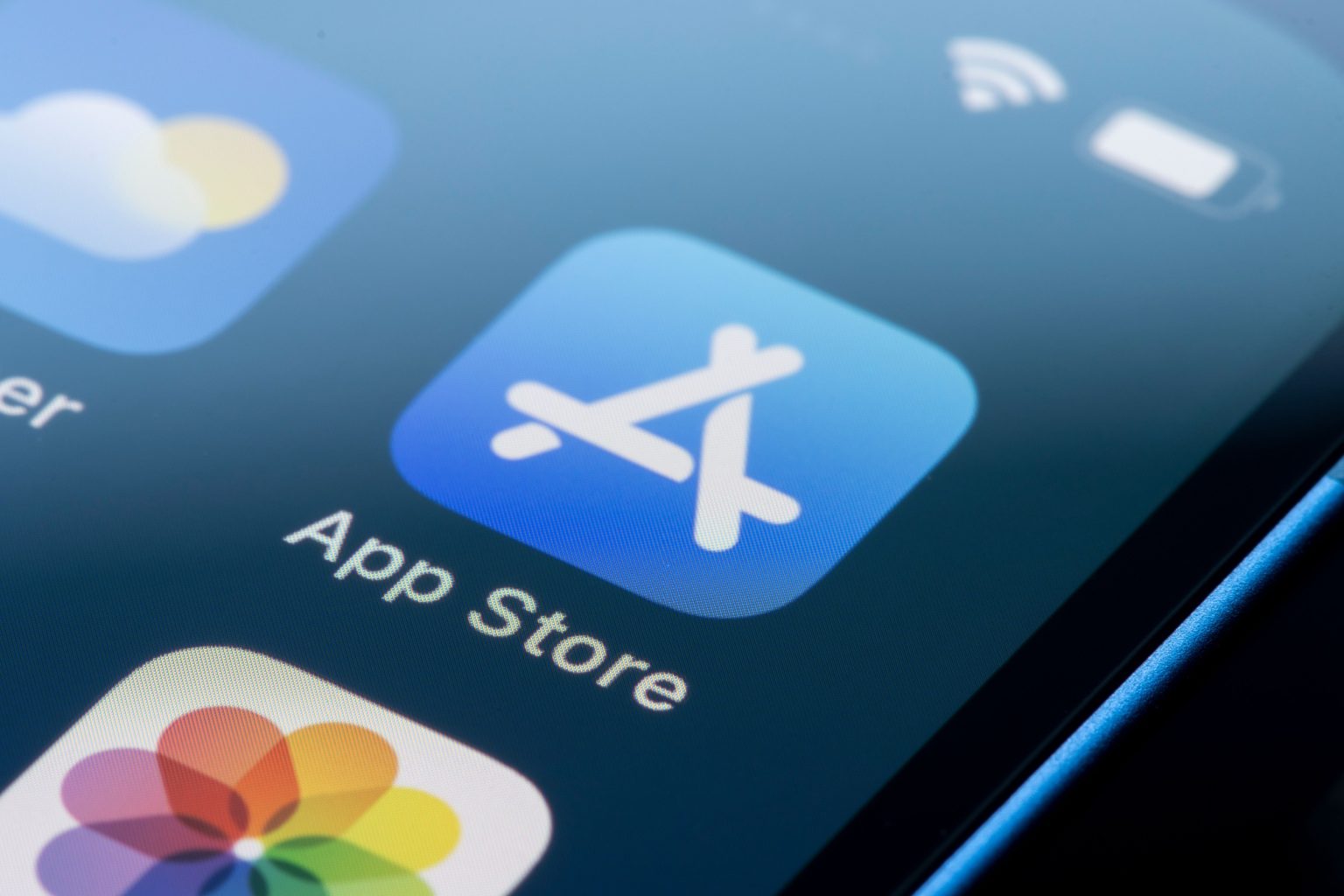 Portland, OR, USA - Feb 10, 2022: Closeup of the App Store icon seen on an iPhone. The App Store platform is developed and maintained by Apple Inc. for mobile apps on its operating systems.