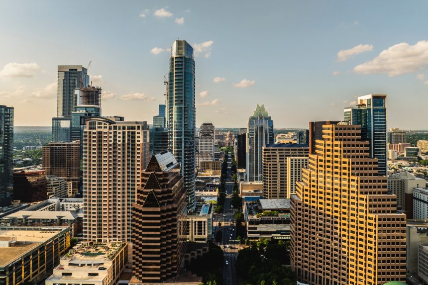 The Austin Texas skyline in the late afternoon.