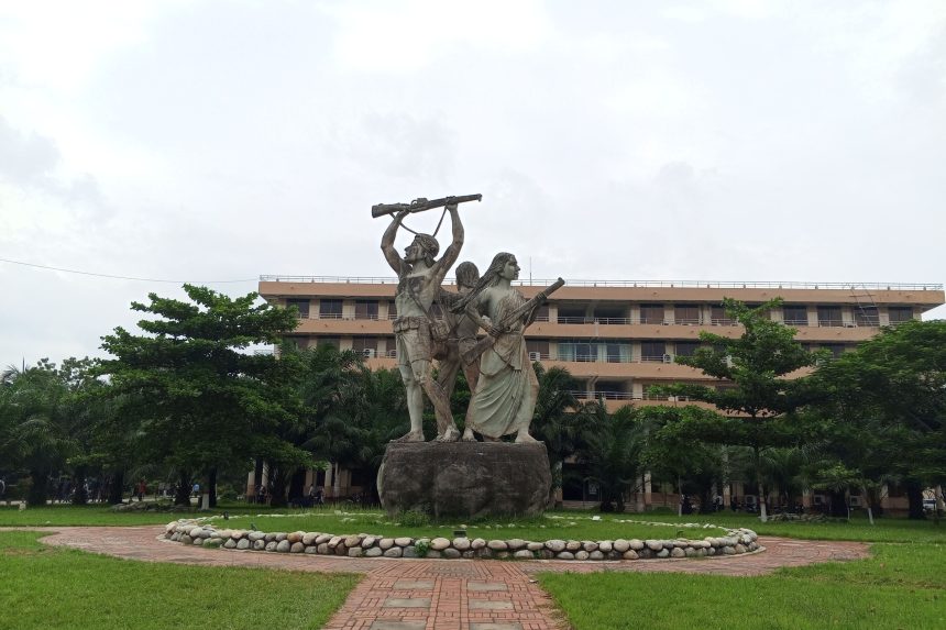 Khulna, Bangladesh - September 17, 2025 : Durbar Bangla sculpture of Khulna University of Engineering and Technology.