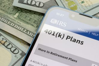Webpage of 401(K) Plans is seen on the IRS website on an iPhone. 401(k) plans are employer-sponsored defined-contribution pension accounts.