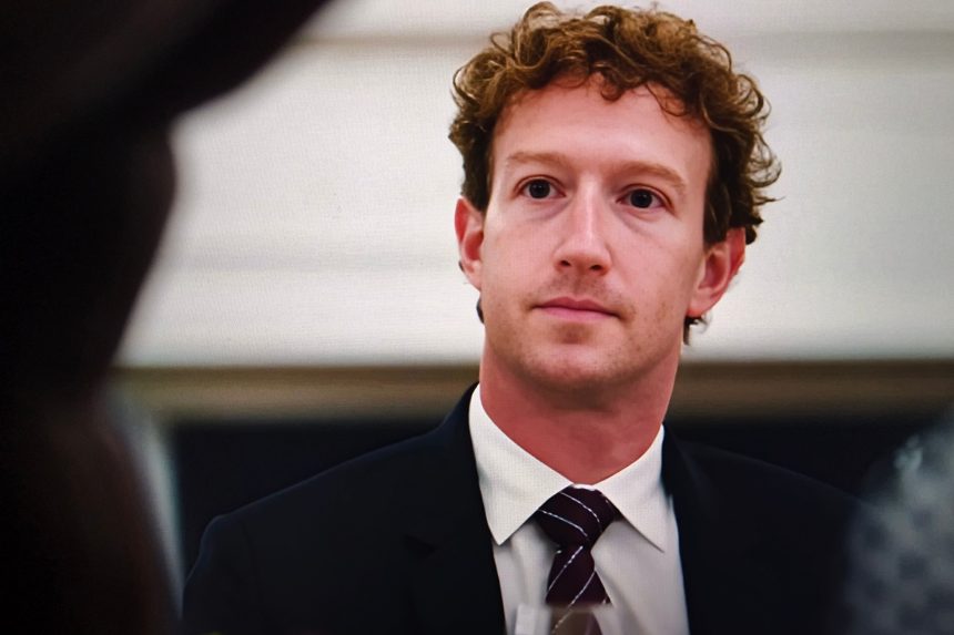 Mark zuckerberg in a suit, possibly attending a meeting or conference, representing his role as a leader in the technology and social media industry, Colfronia, U.S, October 09, 2025.