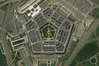 Washington / USA - Dec 6, 2019: Pentagon Building aerial view in Washington DC, USA